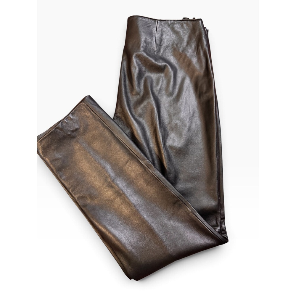 Moda International The Christie Fit Black Genuine Leather Straight Leg Pants 10